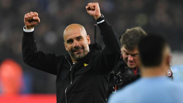 Manchester City manager Pep Guardiola celebrates after his team’s win over Newcastle United. (AFP) Manchester City manager Pep Guardiola celebrates after his team’s win over Newcastle United. (AFP)