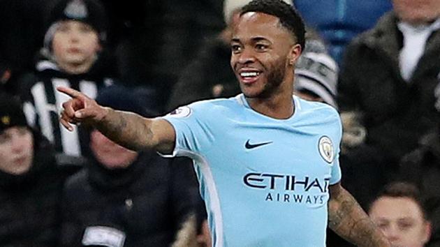 Manchester City's Raheem Sterling celebrates after scoring his goal against Newcastle United. (REUTERS) Manchester City's Raheem Sterling celebrates after scoring his goal against Newcastle United. (REUTERS)