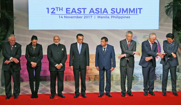 Leaders from the Asean and their dialogue partners pose for a group photo session at the 31st ASEAN Summit in November 2017 in Manila, Philippines.(AP File Photo)