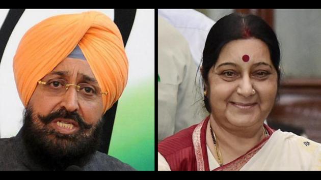 Partap Singh Bajwa and Sushma Swaraj (HT Photo) Partap Singh Bajwa and Sushma Swaraj (HT Photo)