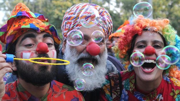Theatre artists at Sector 17 plaza. (Anil Dayal/HT) Theatre artists at Sector 17 plaza. (Anil Dayal/HT)