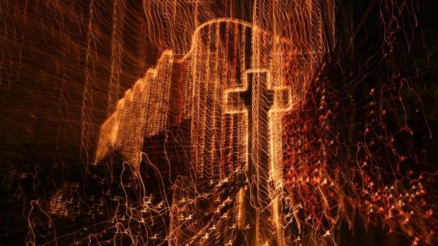 A church in Sector 44 illuminated on Christmas Eve. (Sanjeev Sharma/HT ) A church in Sector 44 illuminated on Christmas Eve. (Sanjeev Sharma/HT )