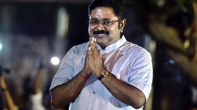 Sidelined AIADMK leader T T V Dhinakaran after winning the RK Nagar constituency bypoll, in Chennai on Sunday. (PTI) Sidelined AIADMK leader T T V Dhinakaran after winning the RK Nagar constituency bypoll, in Chennai on Sunday. (PTI)