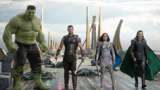 This image released by Marvel Studios shows the Hulk, from left, Chris Hemsworth as Thor, Tessa Thompson as Valkyrie and Tom Hiddleston as Loki in a scene from, Thor: Ragnarok. (AP) This image released by Marvel Studios shows the Hulk, from left, Chris Hemsworth as Thor, Tessa Thompson as Valkyrie and Tom Hiddleston as Loki in a scene from, Thor: Ragnarok. (AP)
