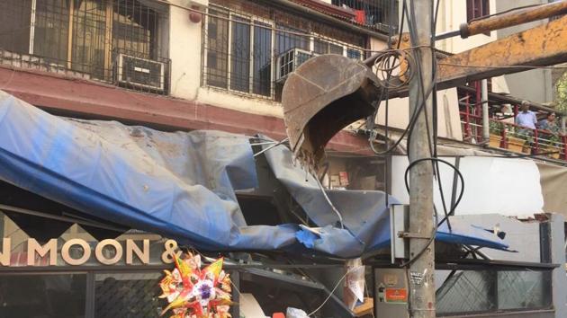 Illegal structures being demolished by the Brihanmumbai Municipal Corporation on Saturday.(BMC handout)