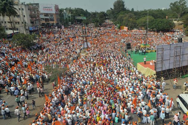 Lingayat community members gather for a protest demanding separate religious status. (Uday Deolekar/File Photo) Lingayat community members gather for a protest demanding separate religious status. (Uday Deolekar/File Photo)