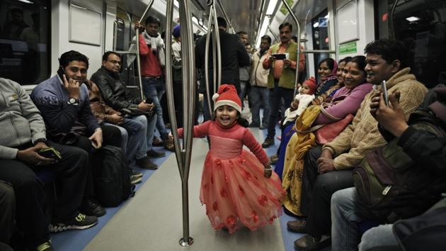After a dramatic pre-inauguration crash through a wall, the Magenta Line of the Delhi Metro opened to the general public on Christmas this year. The 12.64 km section connects Botanical Garden in Noida to Kalkaji Mandir in South Delhi and vastly improves travel time, providing relief to thousands of daily commuters. (Burhaan Kinu / HT Photo) 