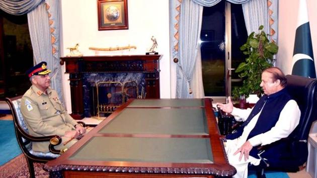 Nawaz Sharif, then Pakistani prime minister, meets army chief Gen Qamar Javed Bajwa in Islamabad in November last year. (AFP File) Nawaz Sharif, then Pakistani prime minister, meets army chief Gen Qamar Javed Bajwa in Islamabad in November last year. (AFP File)