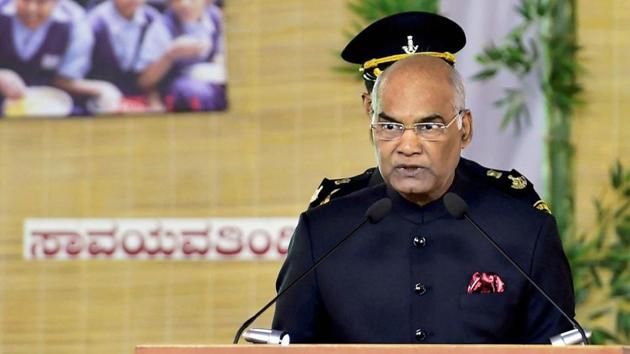 President Ramnath Kovind speaks during the inauguration of Adamya Chetana Seva Utsava 2018 and Centenary celebration of the National Education Society at National College ground in Bengaluru on Saturday. (PTI Photo) President Ramnath Kovind speaks during the inauguration of Adamya Chetana Seva Utsava 2018 and Centenary celebration of the National Education Society at National College ground in Bengaluru on Saturday. (PTI Photo)