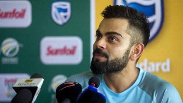 Indian cricket team captain Virat Kohli attends a press conference in Cape Town on Saturday. India are to play a three-Test series against South Africa, starting Jan. 5.(AP)