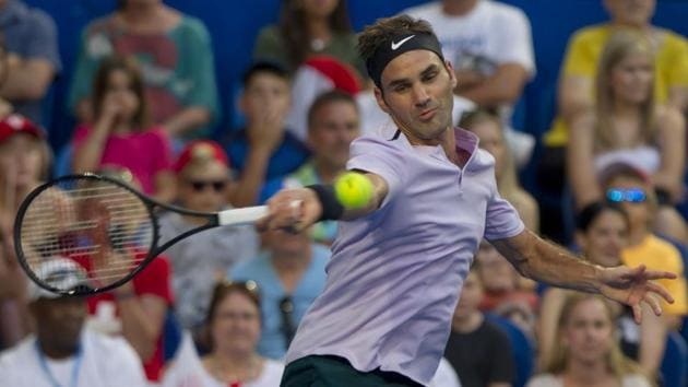 Roger Federer defeated Yuichi Sugita 6-4, 6-3 in their Hopman Cup match on Saturday. (AFP) Roger Federer defeated Yuichi Sugita 6-4, 6-3 in their Hopman Cup match on Saturday. (AFP)