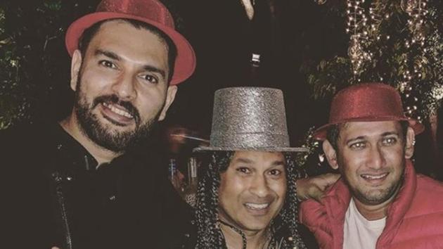 Sachin Tendulkar (C) partied alongside Yuvraj Singh (L) and Ajit Agarkar (R) in the run-up to the New Year. (Instagram/Yuvraj Singh) Sachin Tendulkar (C) partied alongside Yuvraj Singh (L) and Ajit Agarkar (R) in the run-up to the New Year. (Instagram/Yuvraj Singh)