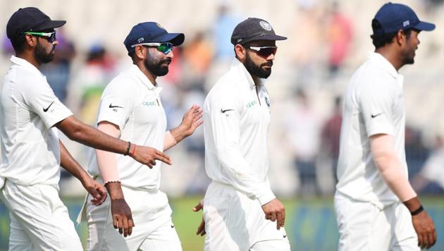 Indian cricket team pacers Mohammed Shami (2L) Bhuvneshwar Kumar (L) and Umesh Yadav will have a key role to (AFP) Indian cricket team pacers Mohammed Shami (2L) Bhuvneshwar Kumar (L) and Umesh Yadav will have a key role to (AFP)
