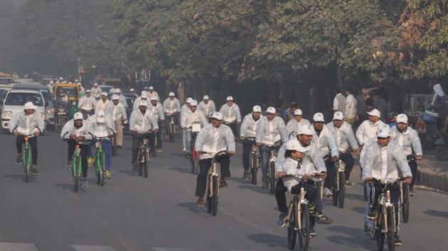 People participate in Saksham cyclothon at Tau Devi Lal Stadium in Gurgaon on December 10. (HT file) People participate in Saksham cyclothon at Tau Devi Lal Stadium in Gurgaon on December 10. (HT file)