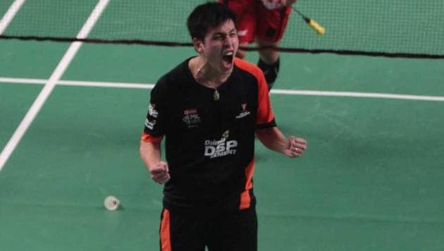 Delhi Dashers’ Vincent Wong Wing Ki celebrates after defeating Hyderabad Hunters’ Lee Hyun Il in the Premier Badminton League tie at New Delhi (PBL) Delhi Dashers’ Vincent Wong Wing Ki celebrates after defeating Hyderabad Hunters’ Lee Hyun Il in the Premier Badminton League tie at New Delhi (PBL)