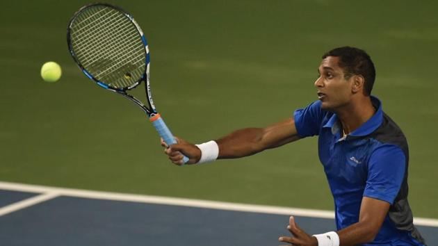 Indian tennis player Ramkumar Ramanathan in action during the Tata Open Maharashtra in Pune on Monday. (PTI) Indian tennis player Ramkumar Ramanathan in action during the Tata Open Maharashtra in Pune on Monday. (PTI)