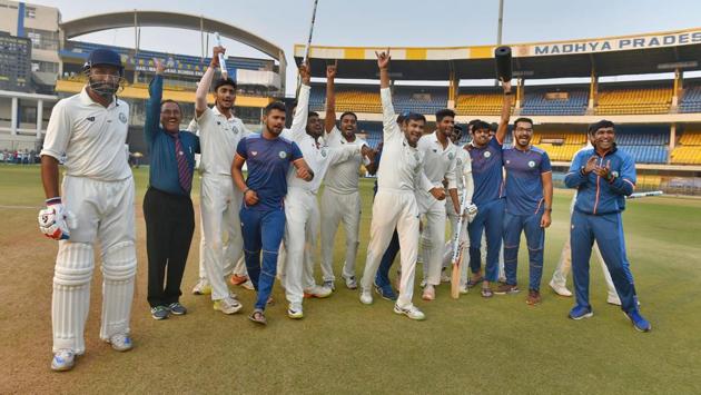 Vidarbha easily chased down the total, losing just one wicket in the process. Veteran Wasim Jaffer (L) scored the winning runs as his side clinched its first ever Ranji Trophy title. (PTI) Vidarbha easily chased down the total, losing just one wicket in the process. Veteran Wasim Jaffer (L) scored the winning runs as his side clinched its first ever Ranji Trophy title. (PTI)