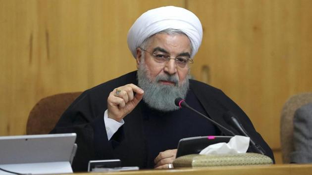 President Hassan Rouhani speaks in a cabinet meeting in Tehran on December 31, 2017. President Rouhani said Sunday that people have the right to protest, but “The government will show no tolerance for those who damage public property, violate public order and create unrest in society.” Online video showed police in the capital firing water cannon to disperse demonstrators, in footage said to have been filmed Sunday. (AP) President Hassan Rouhani speaks in a cabinet meeting in Tehran on December 31, 2017. President Rouhani said Sunday that people have the right to protest, but “The government will show no tolerance for those who damage public property, violate public order and create unrest in society.” Online video showed police in the capital firing water cannon to disperse demonstrators, in footage said to have been filmed Sunday. (AP)