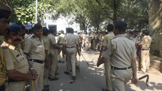 Heavy police security deployed, after a violence broke out on Monday resulted from an altercation between two unidentified groups broke at Bhima Koregaon in Pune (Pratham Gokhale/HT Photo) Heavy police security deployed, after a violence broke out on Monday resulted from an altercation between two unidentified groups broke at Bhima Koregaon in Pune (Pratham Gokhale/HT Photo)