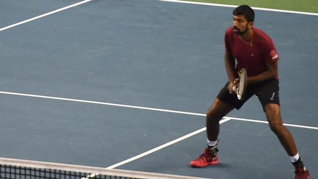 Indian tennis player Rohan Bopanna in action at the Tata Open Maharashtra in Pune on Tuesday. (PTI) Indian tennis player Rohan Bopanna in action at the Tata Open Maharashtra in Pune on Tuesday. (PTI)