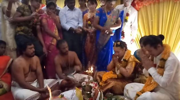 From exchanging the wedding vows in Tamil to taking the ‘sathapathi’ or seven rounds around the fire, the wedding went strictly by the book