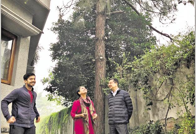 Businessman Madhav Shriram with his wife Divya and son Rohan under their beloved pine tree. (Mayank Austen Soofi / HT Photo) Businessman Madhav Shriram with his wife Divya and son Rohan under their beloved pine tree. (Mayank Austen Soofi / HT Photo)