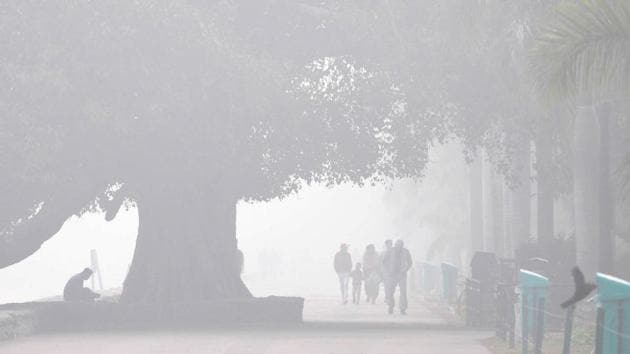 Sukhna Lake shrouded in dense fog around 10am in Chandigarh on Tuesday. (Ravi Kumar/HT) Sukhna Lake shrouded in dense fog around 10am in Chandigarh on Tuesday. (Ravi Kumar/HT)