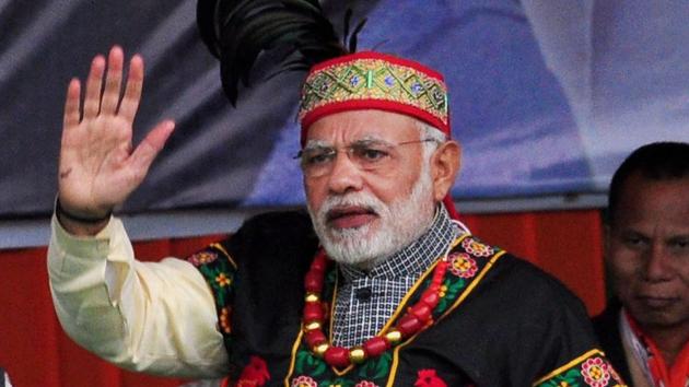 Prime Minister Narendra Modi greets a gathering during 'Rally for Change' at Jawaharlal Nehru Stadium, in Shillong on Saturday. (PTI File photo) Prime Minister Narendra Modi greets a gathering during 'Rally for Change' at Jawaharlal Nehru Stadium, in Shillong on Saturday. (PTI File photo)