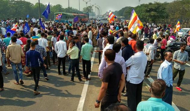 There were Dalit protests across Mumbai, Navi Mumbai and Thane on Wednesday. (Bachchan Kumar) There were Dalit protests across Mumbai, Navi Mumbai and Thane on Wednesday. (Bachchan Kumar)