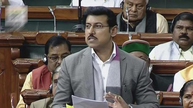 Minister of state for information and broadcasting Rajyavardhan Rathore speaks in the Lok Sabha in New Delhi on Thursday. (PTI Photo) Minister of state for information and broadcasting Rajyavardhan Rathore speaks in the Lok Sabha in New Delhi on Thursday. (PTI Photo)