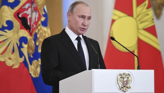 Russian President Vladimir Putin delivers a speech during an award ceremony in the Kremlin, in Moscow, on December 28. (AP) Russian President Vladimir Putin delivers a speech during an award ceremony in the Kremlin, in Moscow, on December 28. (AP)