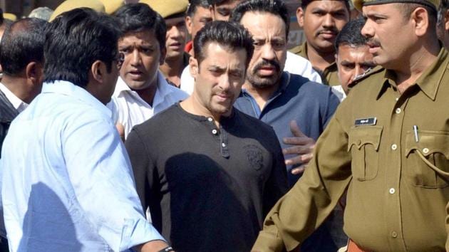 Salman Khan during an appearance at court in relation to the black bucks poaching case in Jodhpur.(HT File Photo)