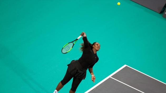 Serena Williams in action against Jelena Ostapenko at the Mubadala World Tennis Championship 2017 match in Abu Dhabi on December 30, 2017. (AFP) Serena Williams in action against Jelena Ostapenko at the Mubadala World Tennis Championship 2017 match in Abu Dhabi on December 30, 2017. (AFP)