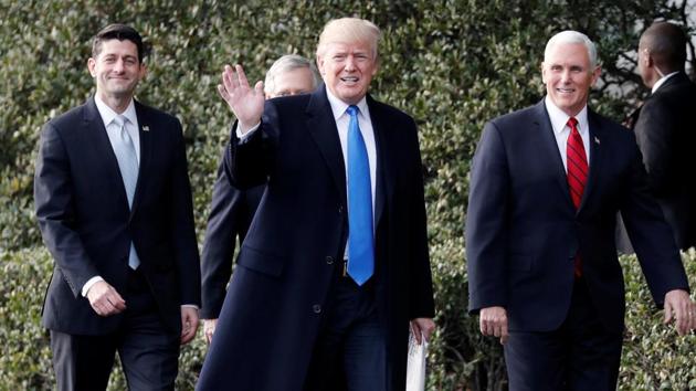 US President Donald Trump with Vice President Mike Pence and House Speaker Paul Ryan on December 20, 2017.(Reuters File photo) US President Donald Trump with Vice President Mike Pence and House Speaker Paul Ryan on December 20, 2017.(Reuters File photo)