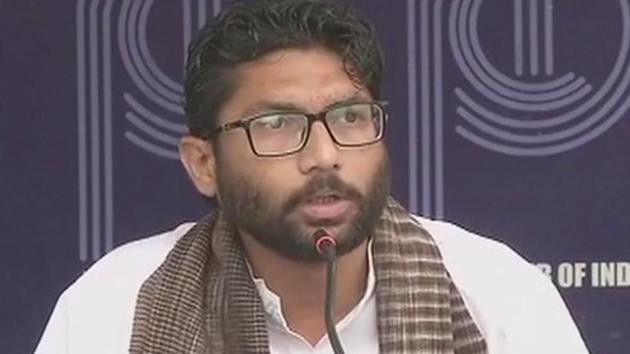 Gujarat MLA Jignesh Mevani during a press conference in New Delhi on Friday. He had spearheaded protests in Gujarat a year ago after four Dalits were allegedly flogged by upper-caste men for skinning a dead cow. (ANI Twitter) Gujarat MLA Jignesh Mevani during a press conference in New Delhi on Friday. He had spearheaded protests in Gujarat a year ago after four Dalits were allegedly flogged by upper-caste men for skinning a dead cow. (ANI Twitter)