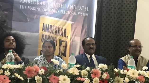 Author Raja Sekhar Vundru (left) is a scholastic expert on Ambedkar. Also present are (from left) Suraj Yengde, mother of late Rohit Vemula, Radhika Vemula and Mallepalli Laxmaiah. (HT Photo) Author Raja Sekhar Vundru (left) is a scholastic expert on Ambedkar. Also present are (from left) Suraj Yengde, mother of late Rohit Vemula, Radhika Vemula and Mallepalli Laxmaiah. (HT Photo)