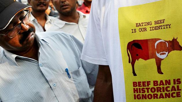 A student wears a T-shirt with a message protesting Maharashtra government’s beef ban order.(File)