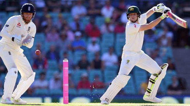 Steve Smith (R) cuts the ball past England's wicketkeeper Jonny Bairstow. (AFP) Steve Smith (R) cuts the ball past England's wicketkeeper Jonny Bairstow. (AFP)