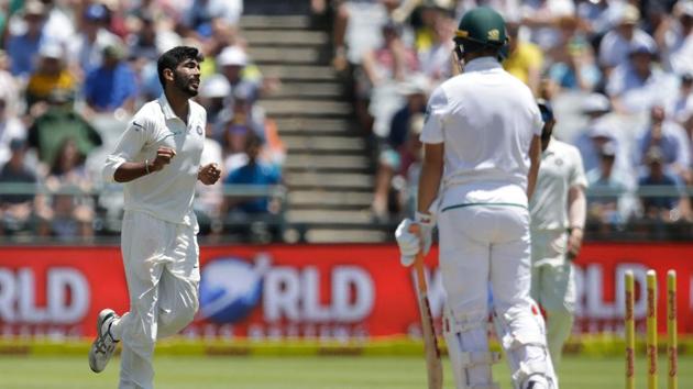 Jasprit Bumrah (L) celebrates the dismissal of South African batsman AB de Villiers. (AFP) Jasprit Bumrah (L) celebrates the dismissal of South African batsman AB de Villiers. (AFP)