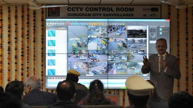 The CCTV system has been set by Municipal Corporation of Gurugram (MCG) at the cost of Rs3.37 crore under the city monitoring and surveillance plan. (Parveen Kumar/HT Photo) The CCTV system has been set by Municipal Corporation of Gurugram (MCG) at the cost of Rs3.37 crore under the city monitoring and surveillance plan. (Parveen Kumar/HT Photo)