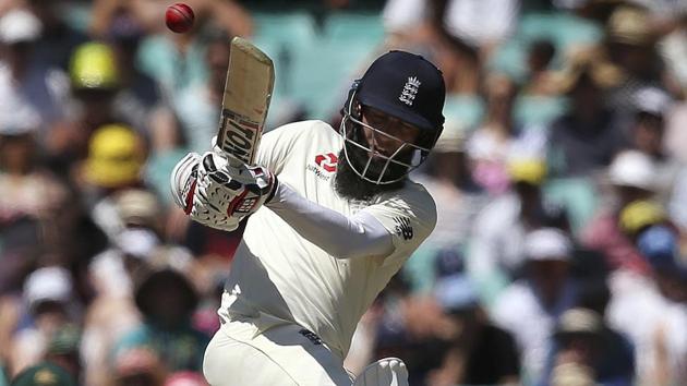 England's Moeen Ali pulls the ball against Australia. (AP) England's Moeen Ali pulls the ball against Australia. (AP)