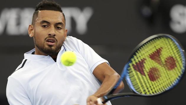 Nick Kyrgios of Australia plays a shot in his quarter final match against Alexandr Dolgopolov at the Brisbane International. (AP) Nick Kyrgios of Australia plays a shot in his quarter final match against Alexandr Dolgopolov at the Brisbane International. (AP)