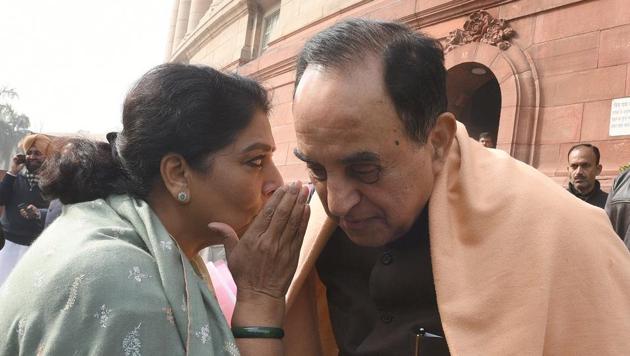 Congress Rajya Sabha MP Renuka Chaudhary (L) talks to BJP Rajya Sabha MP Subramanian Swamy outside the Parliament House. (Sonu Mehta / HT Photo) Congress Rajya Sabha MP Renuka Chaudhary (L) talks to BJP Rajya Sabha MP Subramanian Swamy outside the Parliament House. (Sonu Mehta / HT Photo)