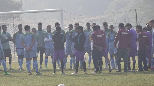 Mohun Bagan train on the eve of their I-League clash against defending champions Aizawl FC. (AIFF) Mohun Bagan train on the eve of their I-League clash against defending champions Aizawl FC. (AIFF)