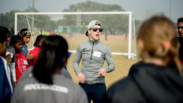Former US women’s national football team midfielder Lori Lindsey is currently in India for the ‘Goals for Girls’ leadership summit. (HT Photo) Former US women’s national football team midfielder Lori Lindsey is currently in India for the ‘Goals for Girls’ leadership summit. (HT Photo)