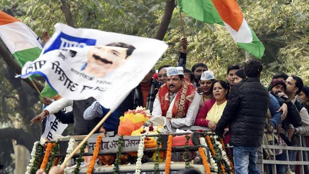Aam Aadmi Party (AAP) Leader Sanjay Singh on his way to file his nomination for Rajya Sabha seat near AAP office in New Delhi. (Arvind Yadav / HT Photo) Aam Aadmi Party (AAP) Leader Sanjay Singh on his way to file his nomination for Rajya Sabha seat near AAP office in New Delhi. (Arvind Yadav / HT Photo)