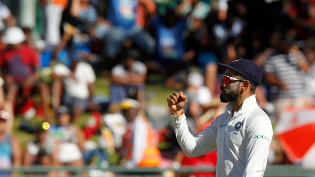 India's captain Virat Kohli gestures after the fall of South Africa's last wicket during India’s first test match against the Proteas in South Africa.. (Sumaya Hisham / REUTERS) India's captain Virat Kohli gestures after the fall of South Africa's last wicket during India’s first test match against the Proteas in South Africa.. (Sumaya Hisham / REUTERS)
