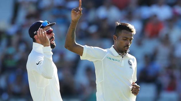 Hardik Pandya sent back Dean Elgar but South Africa ended the day with a lead of 142. (BCCI) Hardik Pandya sent back Dean Elgar but South Africa ended the day with a lead of 142. (BCCI)