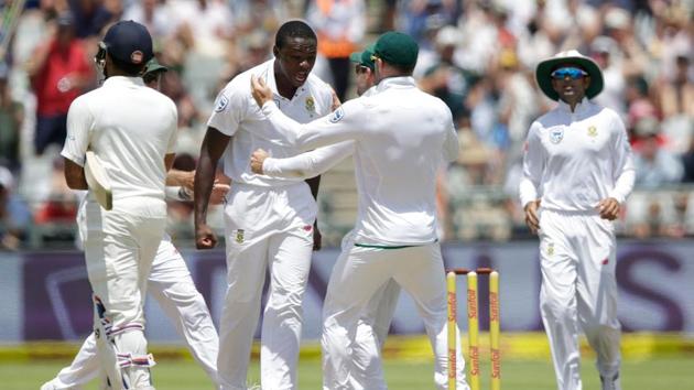 Kagiso Rabada trapped Rohit Sharma LBW as South Africa got the big wicket. (AFP) Kagiso Rabada trapped Rohit Sharma LBW as South Africa got the big wicket. (AFP)