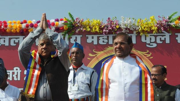 Former JD(U) chief Sharad Yadav with Prakash Ambedkar at a rally in Bhopal on Friday. (Mujeeb Faruqui/HT Photo) Former JD(U) chief Sharad Yadav with Prakash Ambedkar at a rally in Bhopal on Friday. (Mujeeb Faruqui/HT Photo)